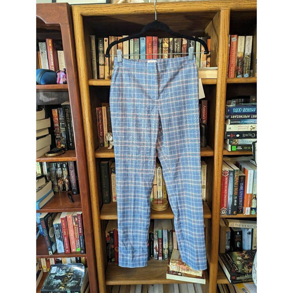 RILEY & rae Glen plaid blue checked slim cigar pants sz 0 nwt